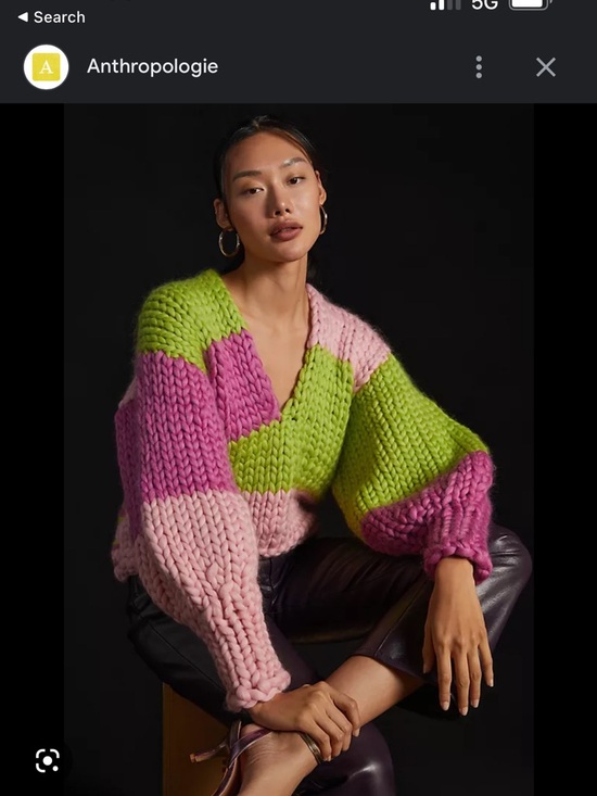 Hope Macaulay Sweaters - Hope Macaulay Pink & Green Chunky V‑Neck Colorblock Sweater